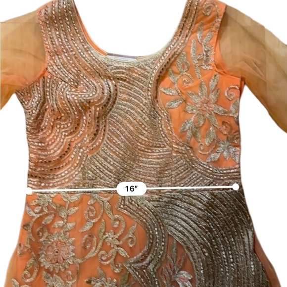 Bombay Editions Special Occasion Tulle Orange Maxi Dress Size Medium Tall NWT - Picture 10 of 11